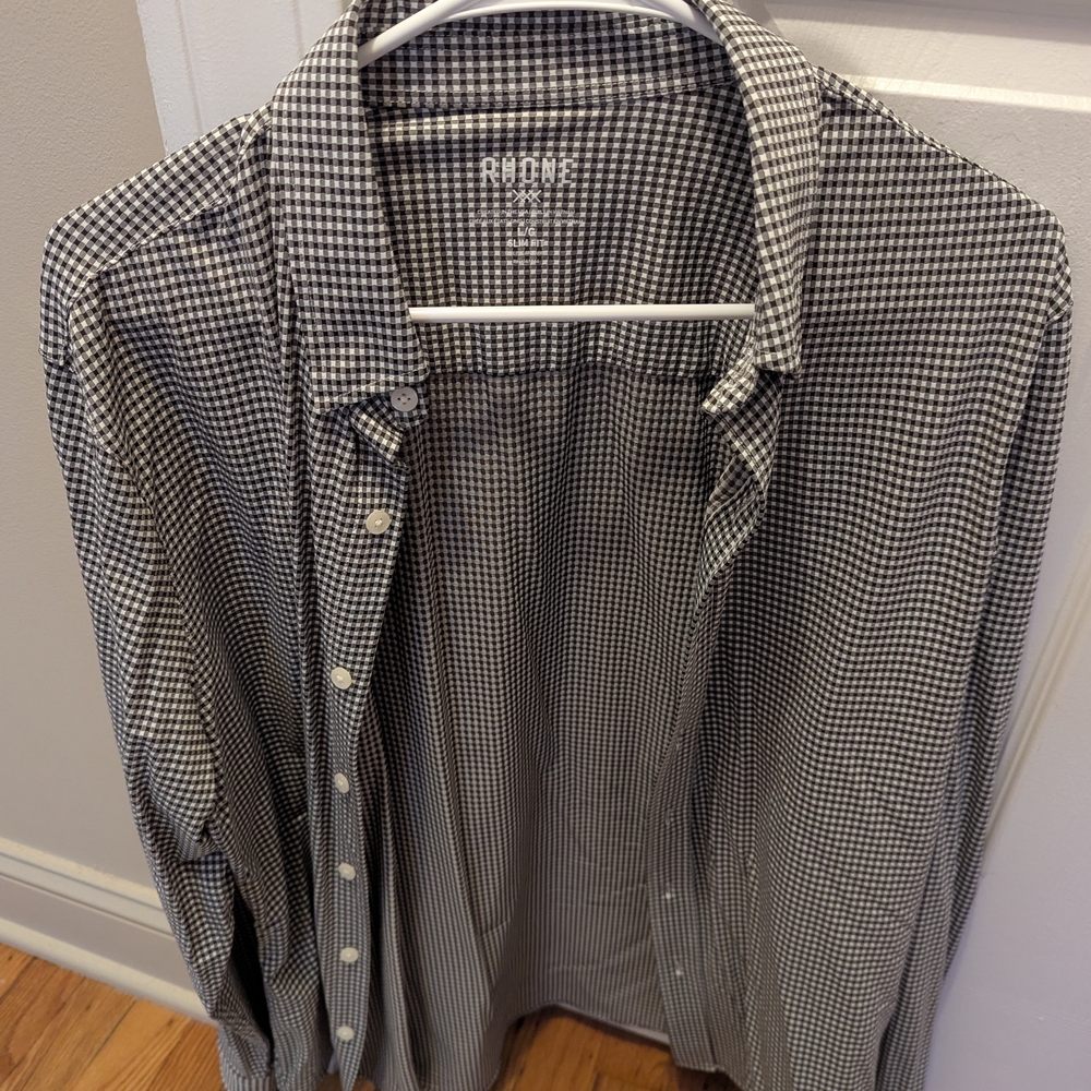 Rhone Checkered Brown and White Men's Shirt Slim Fit Large